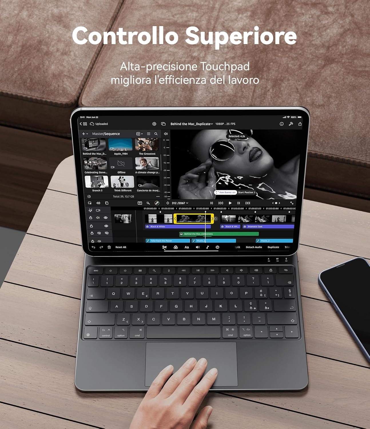 Earto Toetsenbord met Touchpad voor iPad Air 13 (M2 2024) en iPad Pro 12.9 (Gen 3-6)