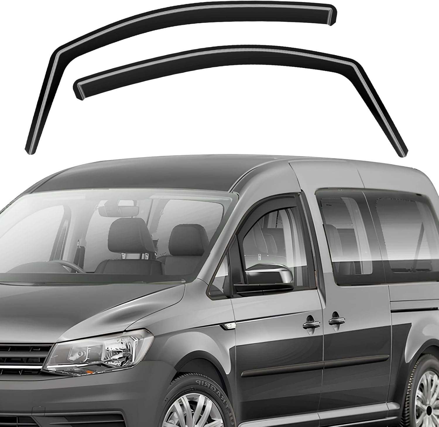 GEARMONSTER Winddeflector voor Caddy 2005-2018, autoruiten, regenbescherming, geïntegreerde deflectoren, geïntegreerde windgeleider