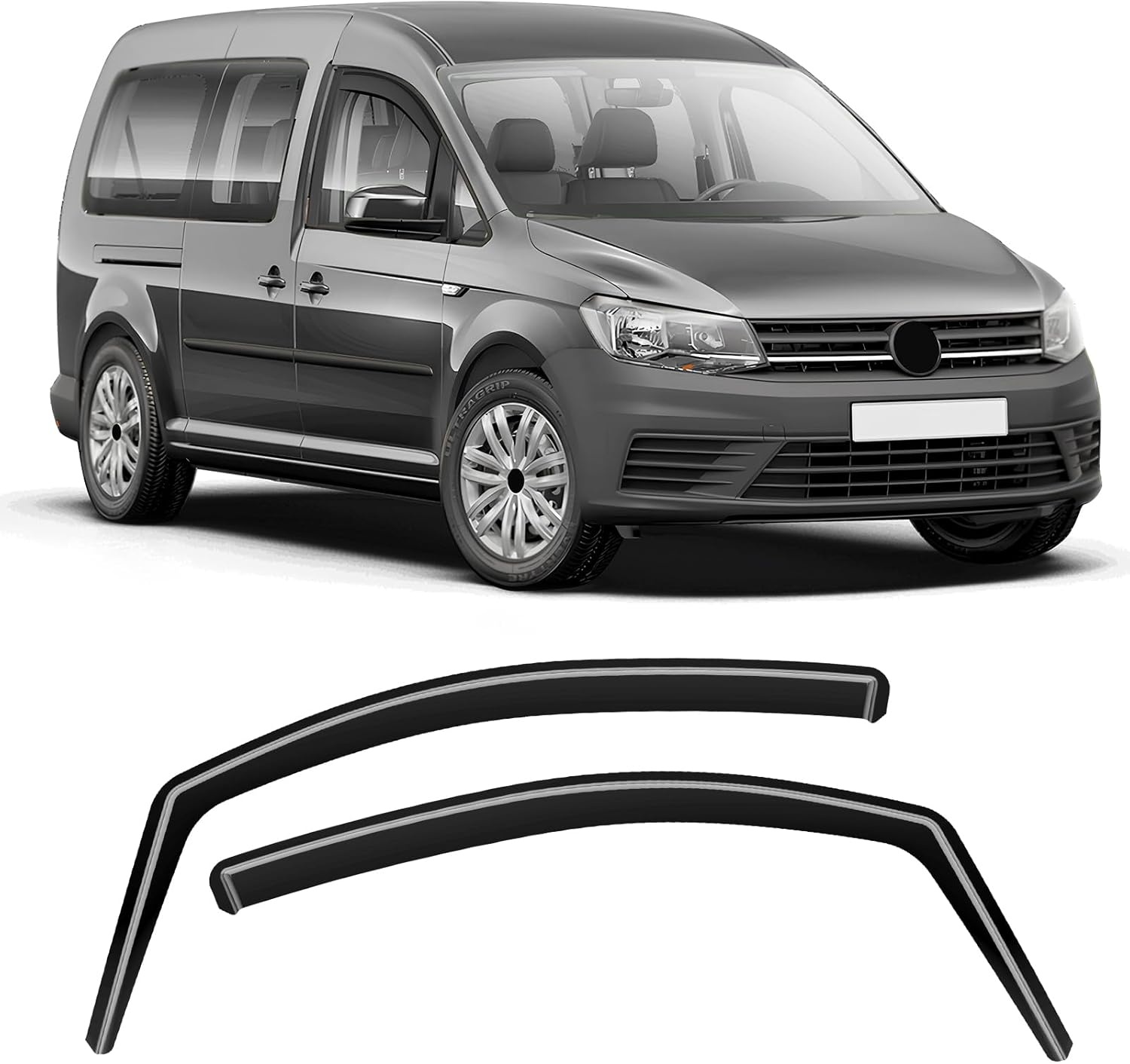 GEARMONSTER Winddeflector voor Caddy 2005-2018, autoruiten, regenbescherming, geïntegreerde deflectoren, geïntegreerde windgeleider
