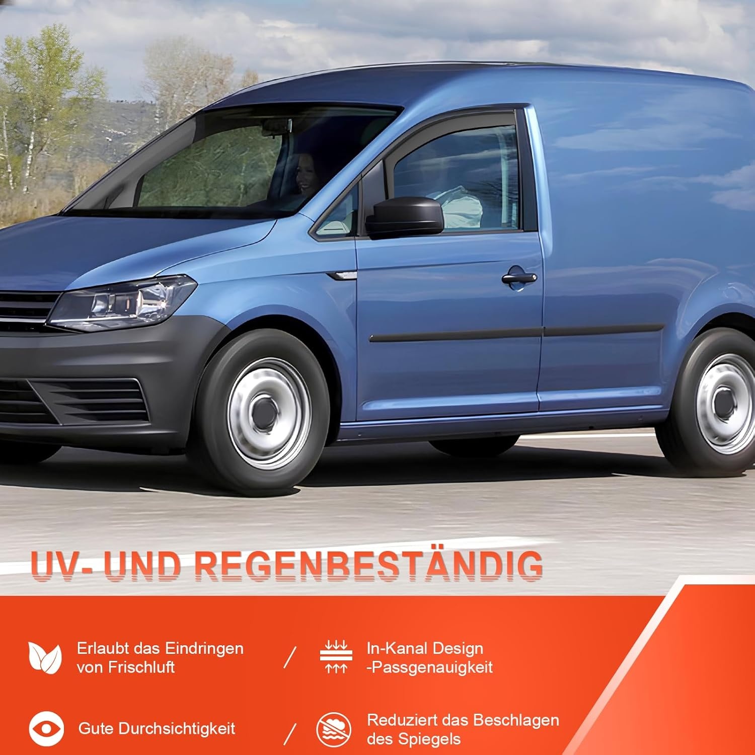 GEARMONSTER Winddeflector voor Caddy 2005-2018, autoruiten, regenbescherming, geïntegreerde deflectoren, geïntegreerde windgeleider