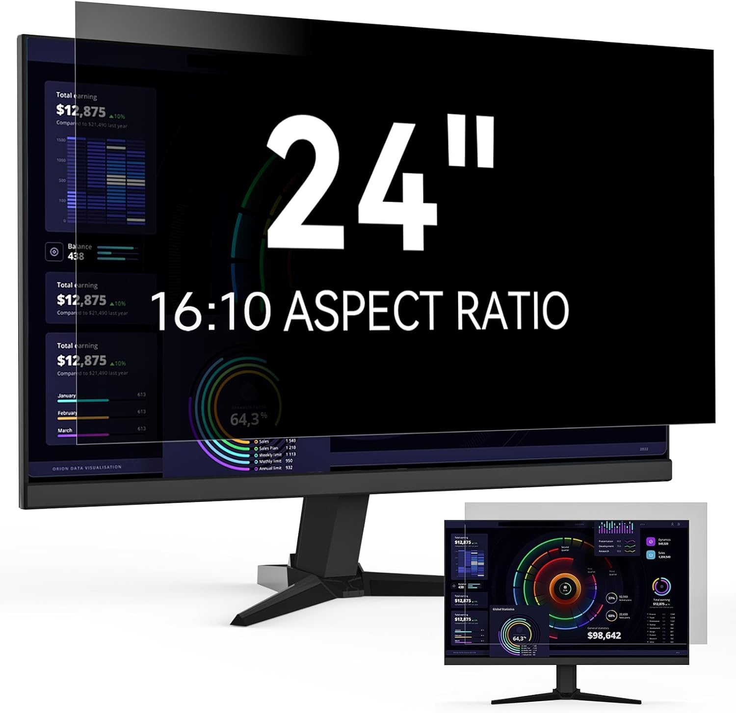 Protescreen Privacyfilter voor scherm 24 inch 16:10, schermbescherming filter tegen blauw licht anti-spion anti-reflectie film voor pc en monitor 24 inch 16:10 Widescreen Computer
