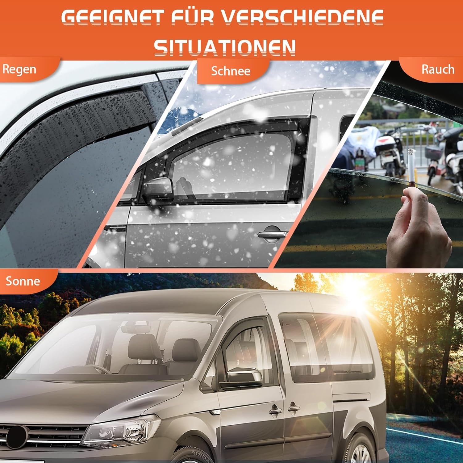 GEARMONSTER Winddeflector voor Caddy 2005-2018, autoruiten, regenbescherming, geïntegreerde deflectoren, geïntegreerde windgeleider
