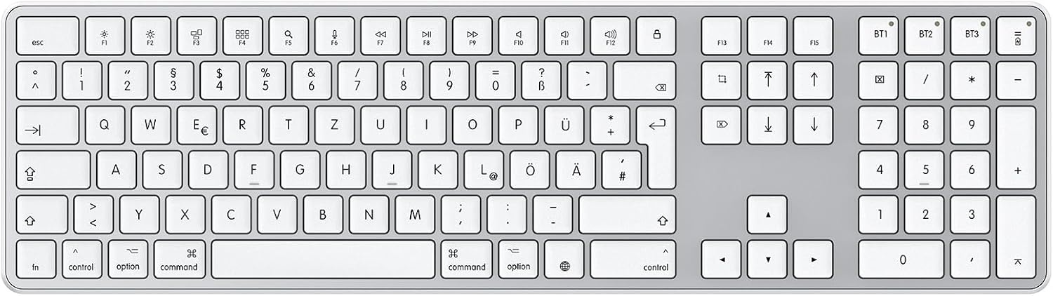 Bluetooth-Mac-toetsenbord, OMOTON draadloos toetsenbord en voor Apple MacBook Pro/Air, iMac, iMac Pro, Mac Mini/Pro, oplaadbaar met 3 bluetooth-kanalen, QWERTZ DE-lay-out