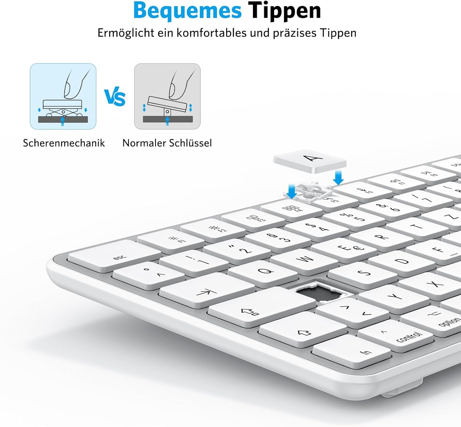 Bluetooth-Mac-toetsenbord, OMOTON draadloos toetsenbord en voor Apple MacBook Pro/Air, iMac, iMac Pro, Mac Mini/Pro, oplaadbaar met 3 bluetooth-kanalen, QWERTZ DE-lay-out