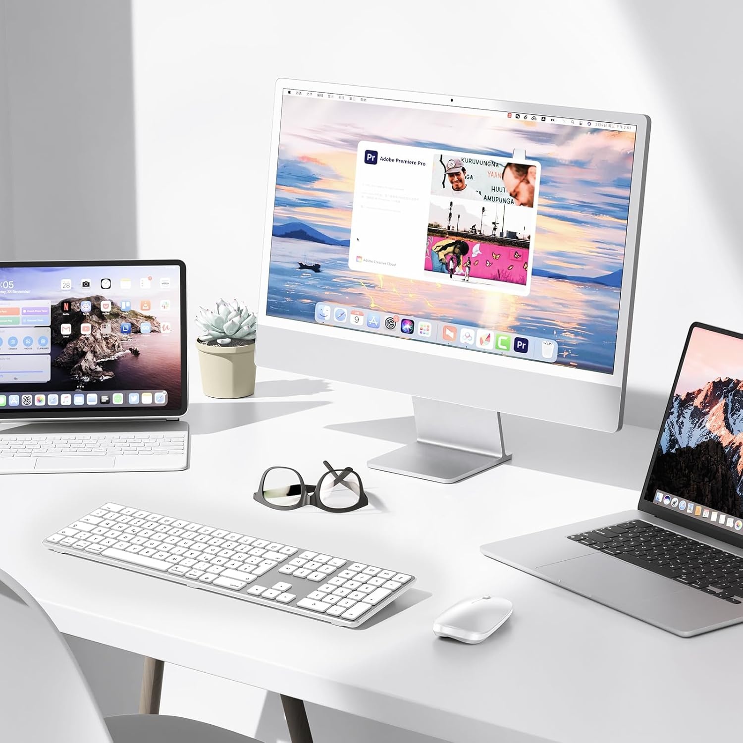Bluetooth-Mac-toetsenbord, OMOTON draadloos toetsenbord en voor Apple MacBook Pro/Air, iMac, iMac Pro, Mac Mini/Pro, oplaadbaar met 3 bluetooth-kanalen, QWERTZ DE-lay-out