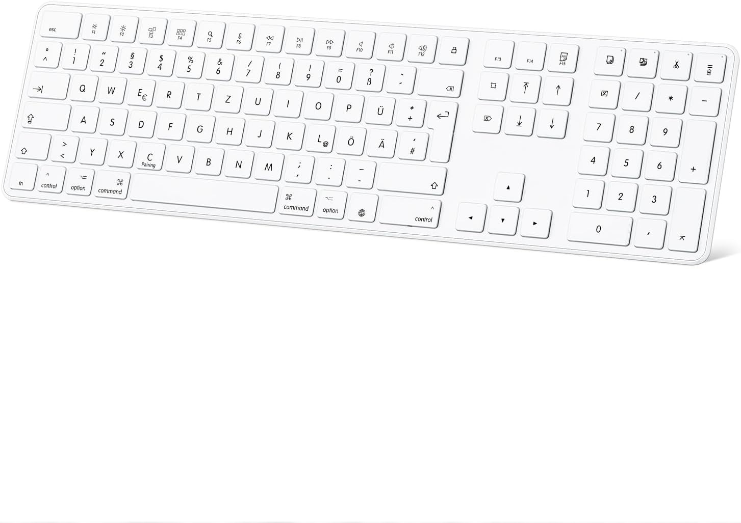 OMOTON Bluetooth QWERTZ-DE Toetsenbord voor Mac OS (MacBook Air/Pro/iMac/Pro), Draadloos Met 3 Kanalen, KB515 voor Mac, Duits, Wit