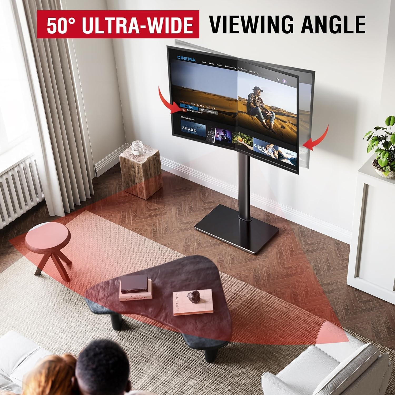 AOKCOS TV Standaard Vloer voor 42-85 inch, Draaibaar Kantelbaar Hoogte Verstelbaar TV Stand Hoog Max VESA 600x400mm 50kg