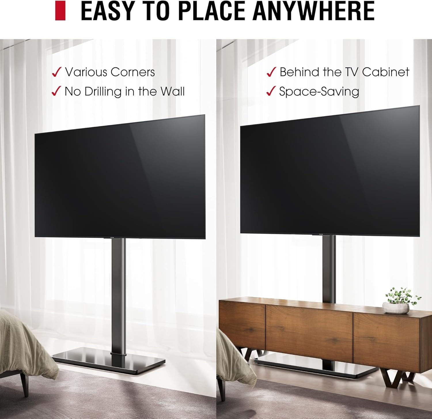AOKCOS TV Standaard Vloer voor 42-85 inch, Draaibaar Kantelbaar Hoogte Verstelbaar TV Stand Hoog Max VESA 600x400mm 50kg