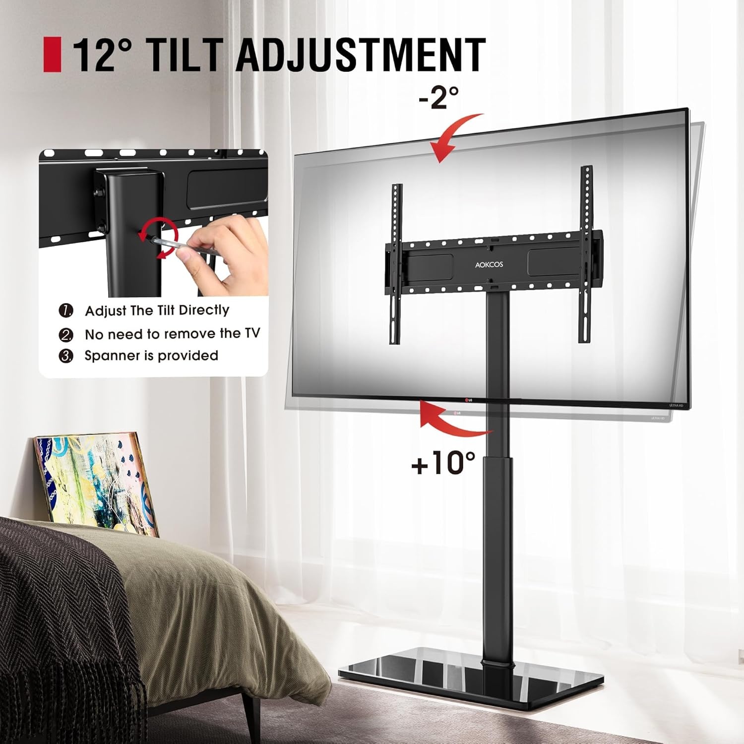 AOKCOS TV Standaard Vloer voor 42-85 inch, Draaibaar Kantelbaar Hoogte Verstelbaar TV Stand Hoog Max VESA 600x400mm 50kg