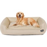 HMTOPE Hondenbed, hondenbank, hondenkussen, hondenmand, afneembaar en wasbaar, beige, 110 x 86 x 26 cm