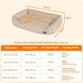 HMTOPE Hondenbed, hondenbank, hondenkussen, hondenmand, afneembaar en wasbaar, beige, 110 x 86 x 26 cm