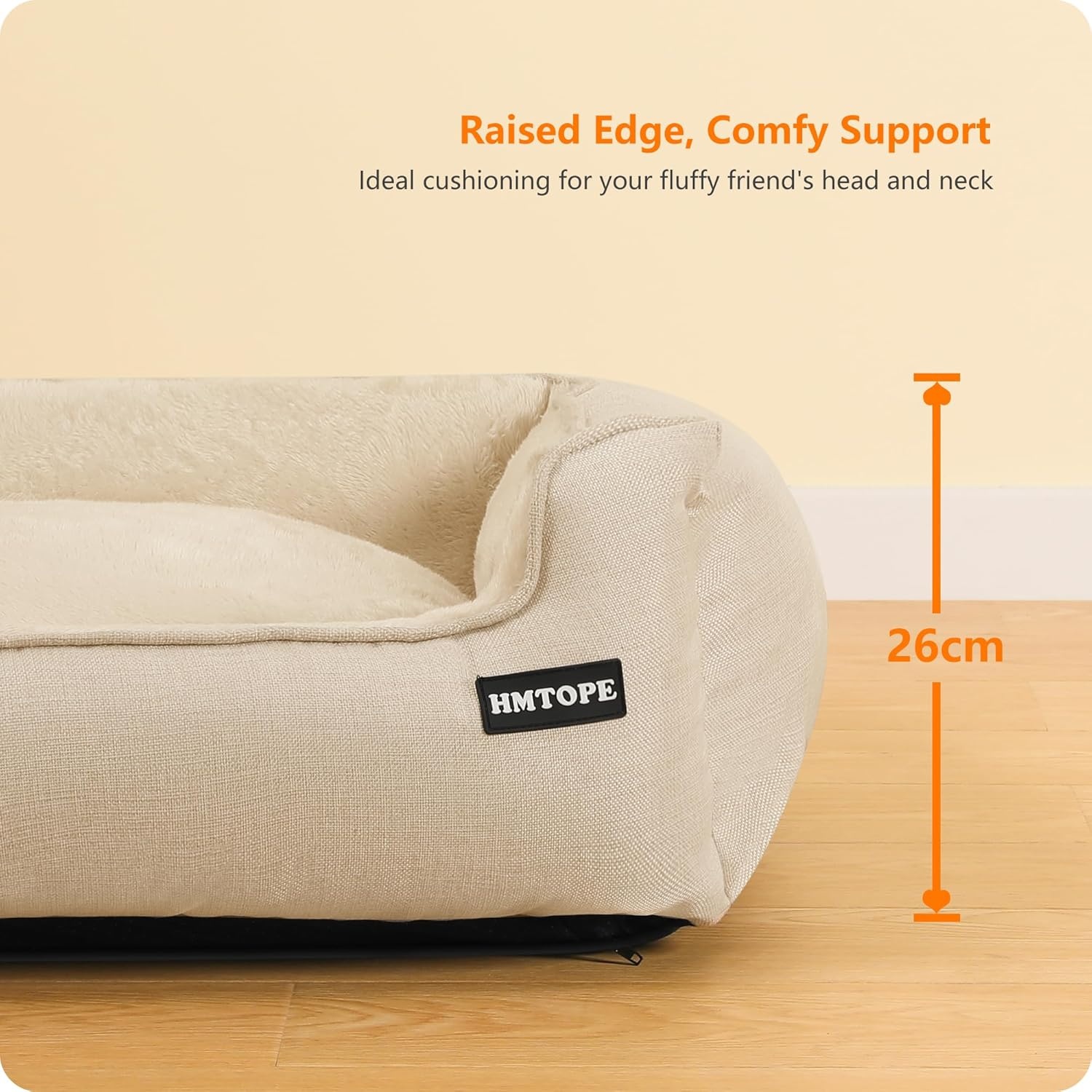 HMTOPE Hondenbed, hondenbank, hondenkussen, hondenmand, afneembaar en wasbaar, beige, 110 x 86 x 26 cm
