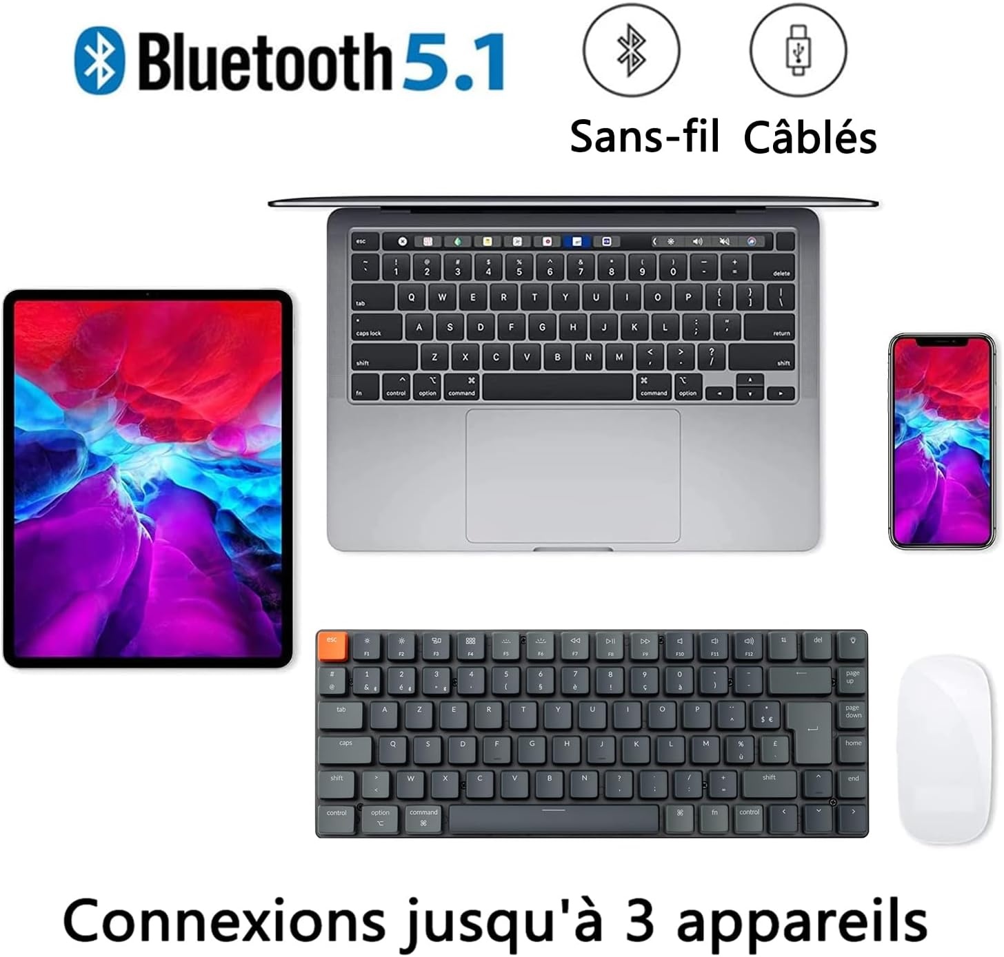 Keychron K3 Ultradun, draadloos mechanisch toetsenbord, 75% design, bekabeld, Bluetooth/USB-toetsenbord met RGB-achtergrondverlichting, Hot Swappable laag profiel optische schakelaar rood voor Mac