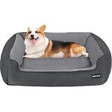 HMTOPE Hondenbed, hondenbank, hondenkussen, hondenmand, afneembaar en wasbaar, beige, 110 x 86 x 26 cm