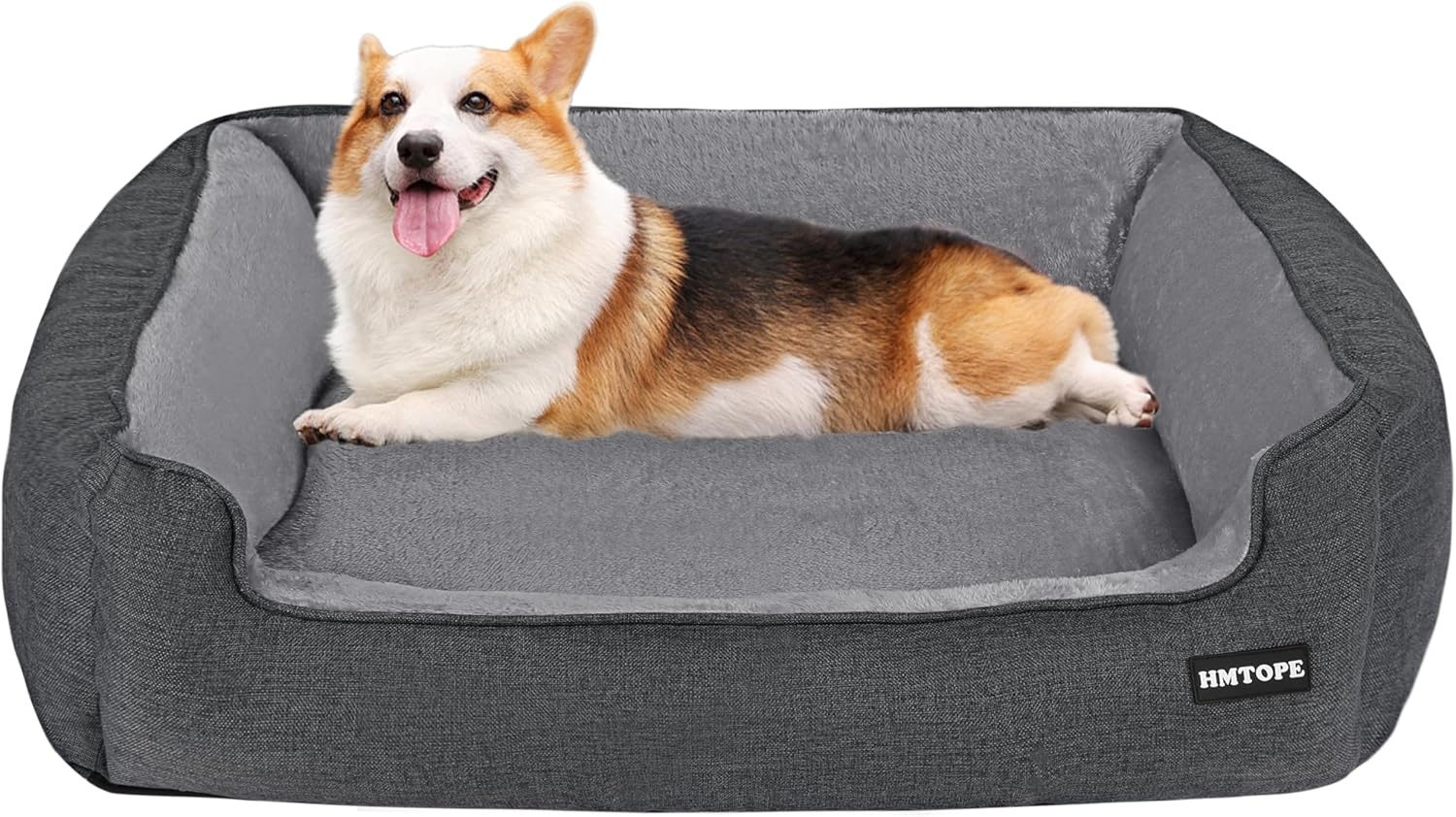 HMTOPE Hondenbed, hondenbank, hondenkussen, hondenmand, afneembaar en wasbaar, beige, 110 x 86 x 26 cm