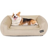 HMTOPE Hondenbed, hondenbank, hondenkussen, hondenmand, afneembaar en wasbaar, beige, 110 x 86 x 26 cm