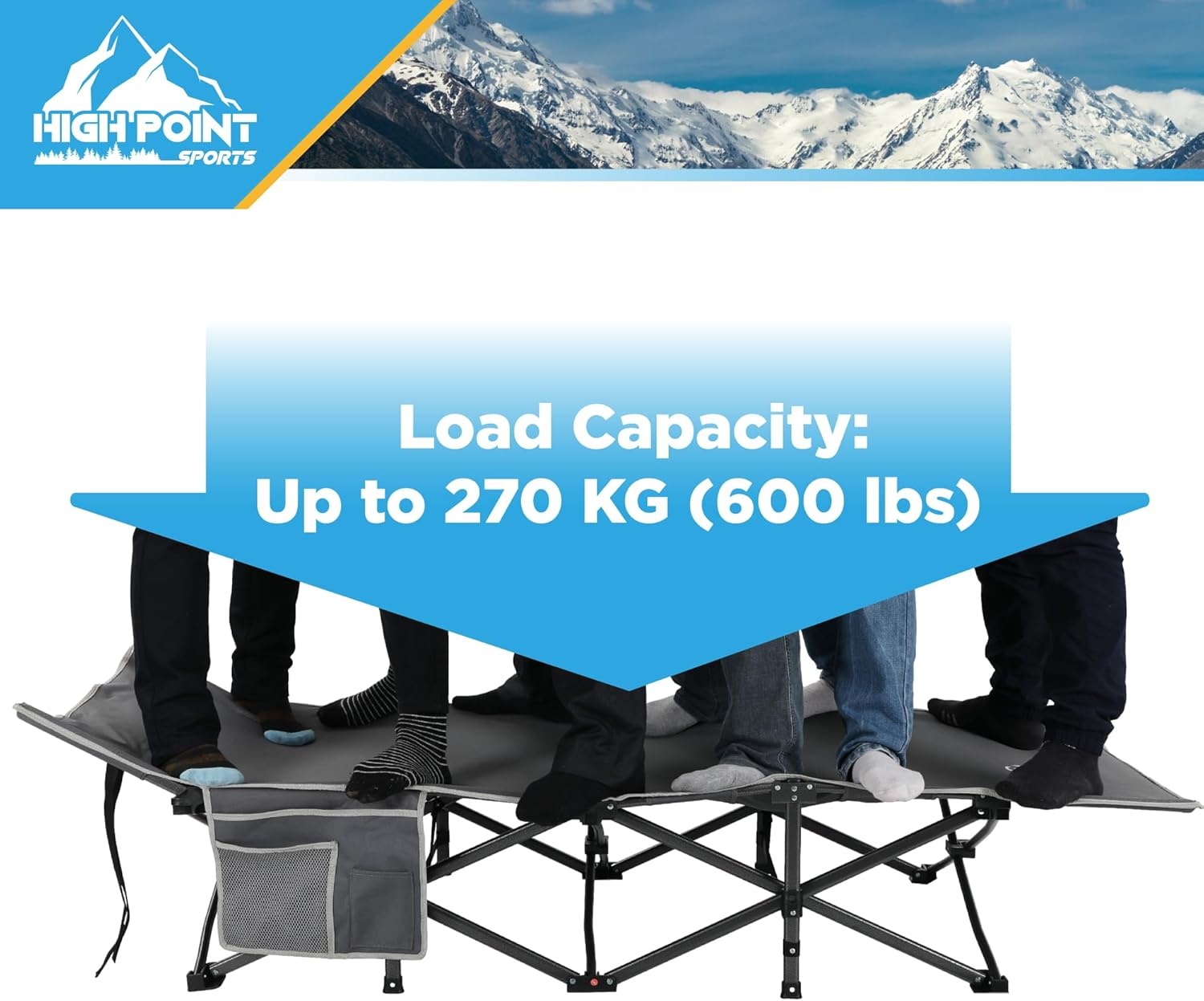 High Point Sports Campingbed XXL 190 x 67 cm, tot 270 kg, inklapbaar met draagtas