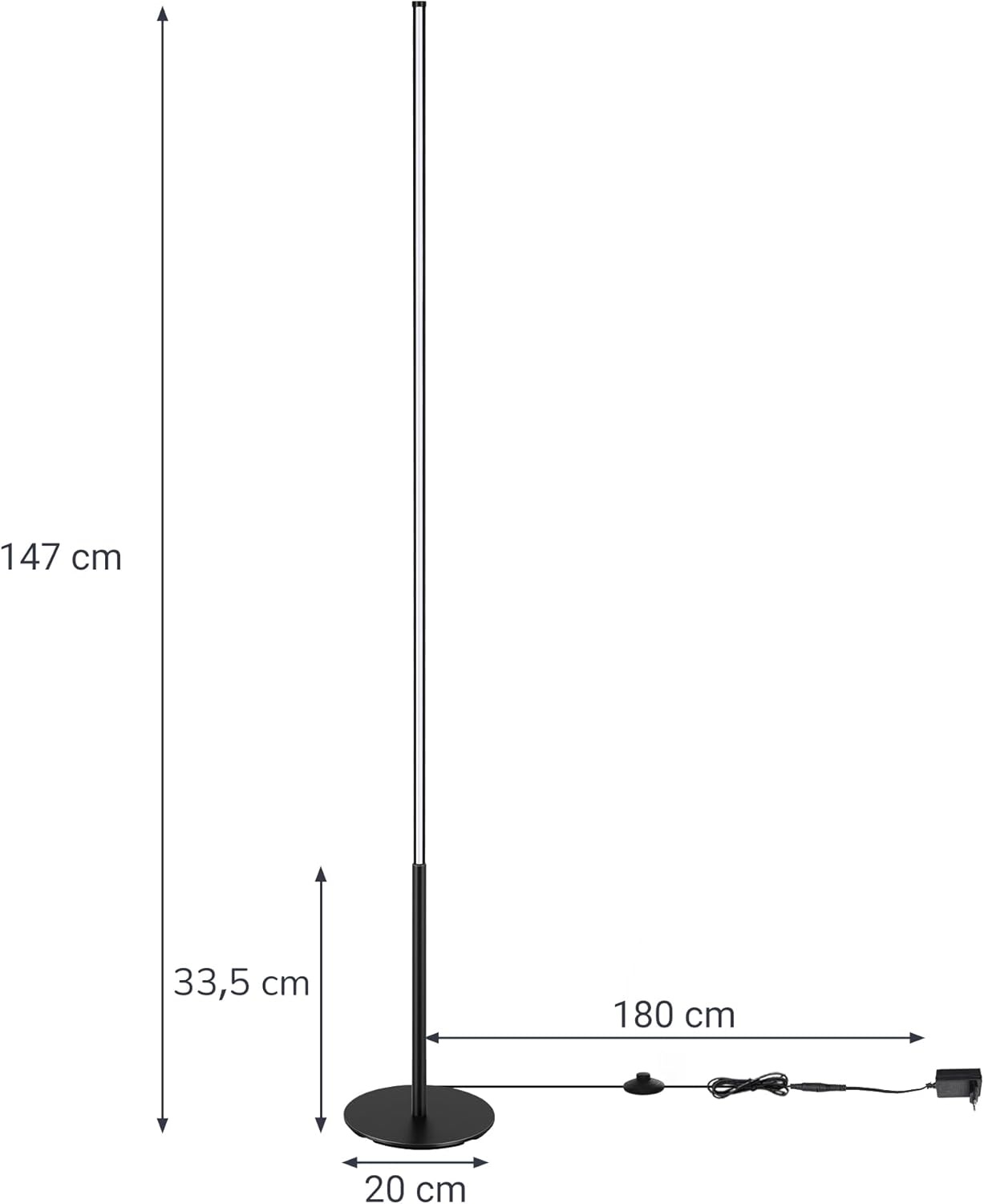 EDISHINE Staande lamp voor woonkamer, dimbare LED staande lamp, moderne vloerlamp met voetschakelaar, 3000K warm wit, 1100 lumen, 147cm lichtzuil voor woonkamer, slaapkamer en kantoor.