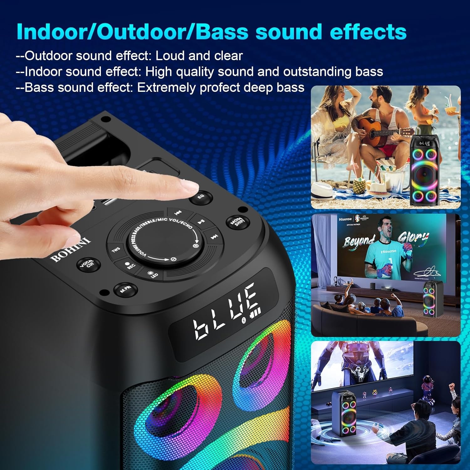 BOHINI T77 Draadloze Bluetooth Speaker met Subwoofer, 160W Piekvermogen, Zwart
