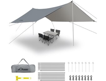 WADEO Camping Tarp 3.6 x 4.8m Waterdicht UV-bestendig Grijs