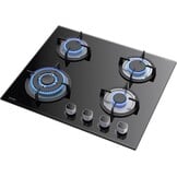 Hermitlux Gaskookplaat met 4 branders, 60 cm, voor aard-/propaangas, veiligheid met thermoelement, zwart glas
