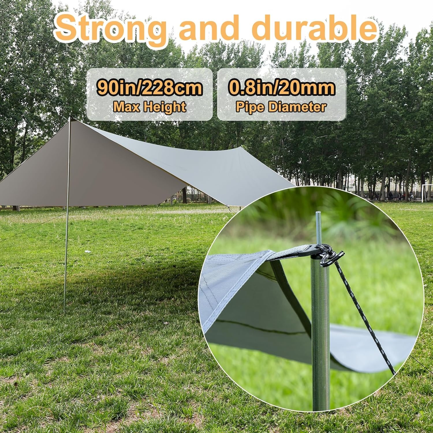 WADEO Camping Tarp 3.6 x 4.8m Waterdicht UV-bestendig Grijs