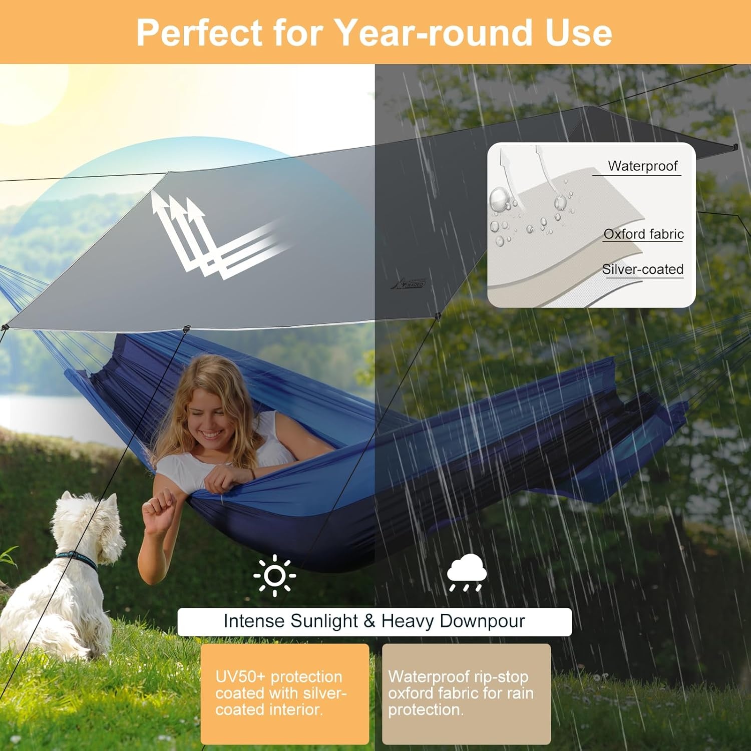 WADEO Camping Tarp 3.6 x 4.8m Waterdicht UV-bestendig Grijs