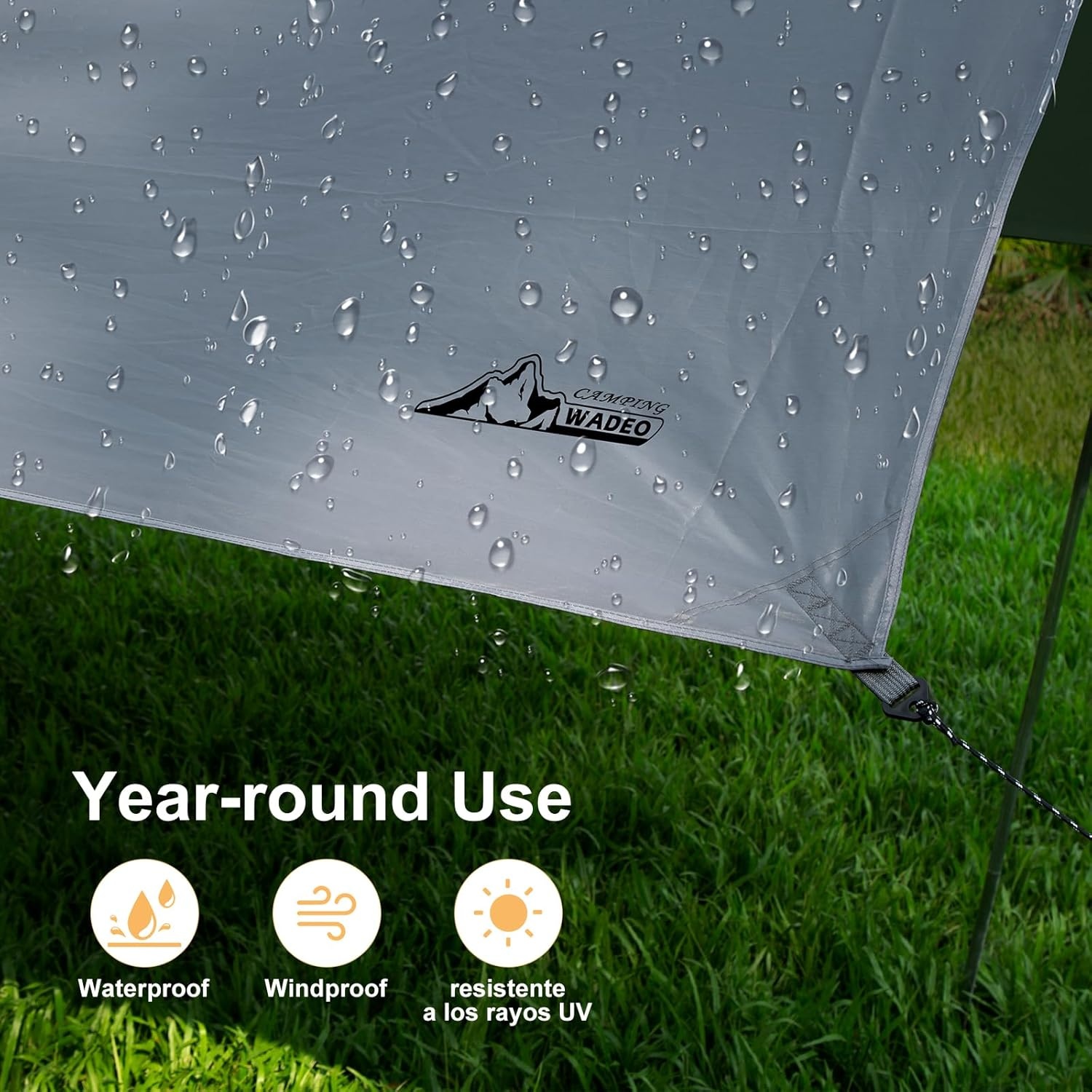 WADEO Camping Tarp 3.6 x 4.8m Waterdicht UV-bestendig Grijs