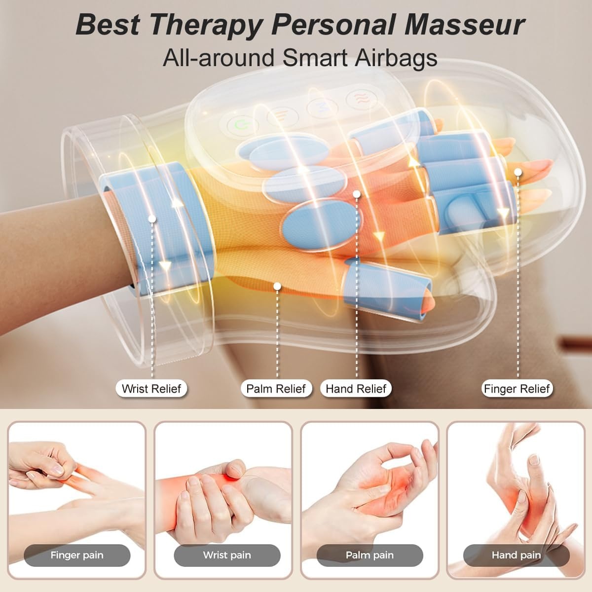 Slimme Handmassager met Warmtecompressieverlichting, voor Artritis & Carpale Tunnel Verlichting, Elektrische Shiatsu Pols/Vinger/Palm Massager