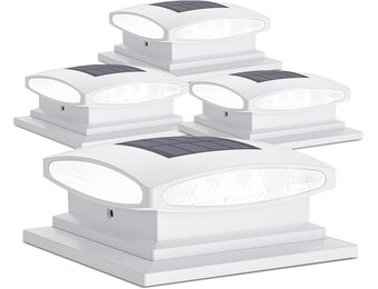 Siedinlar Zonne-paalkap verlichting buiten, 2 modi 24 LED zonne-aangedreven hek dek licht voor 4x4 5x5 6x6 palen tuin patio decoratie warm wit & koel wit, wit (4 stuks)