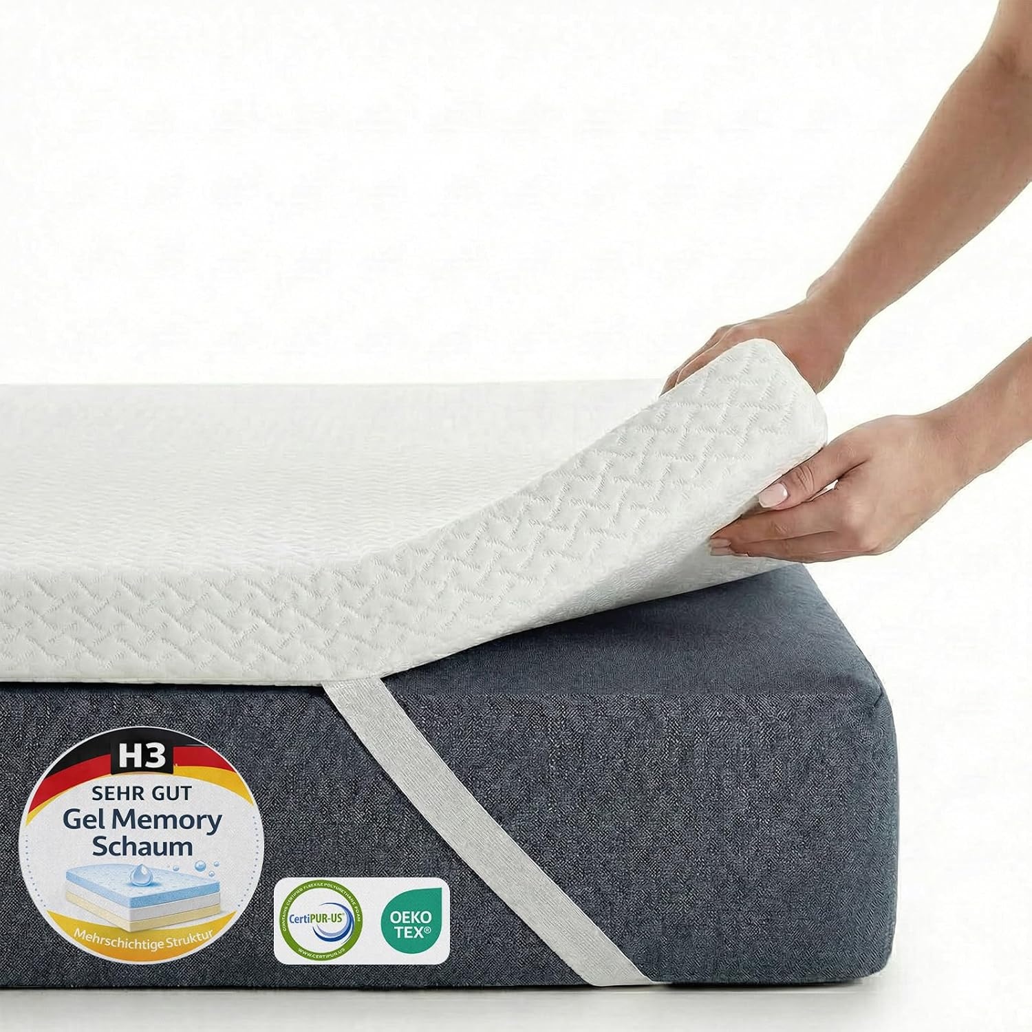 FRIDEKO Matrastopper, 140 x 200 cm, 5 cm hoogte matrastopper, H2 en H3, gel traagschuim topper, afneembare en wasbare overtrek, geschikt voor boxspringbed, slaapbanken