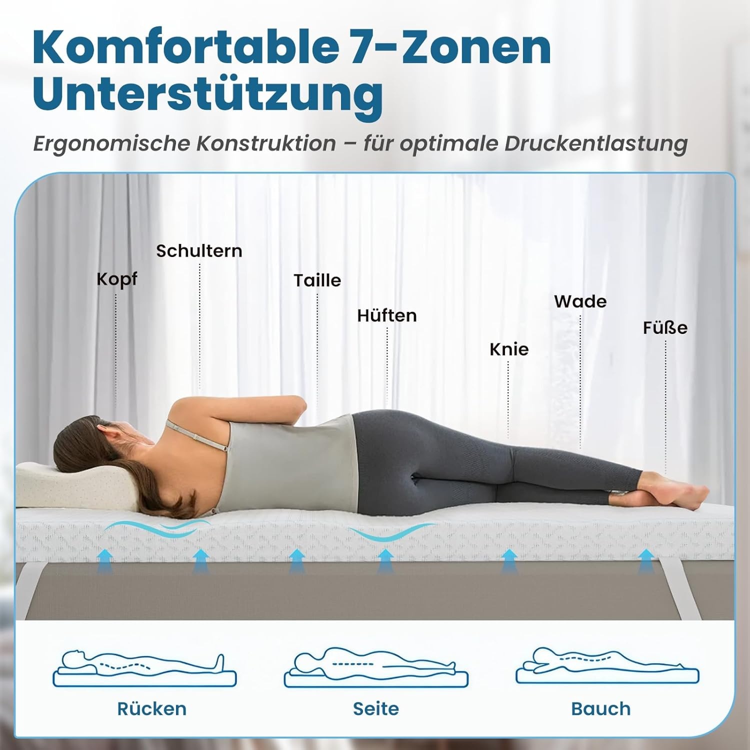 FRIDEKO Matrastopper, 140 x 200 cm, 5 cm hoogte matrastopper, H2 en H3, gel traagschuim topper, afneembare en wasbare overtrek, geschikt voor boxspringbed, slaapbanken