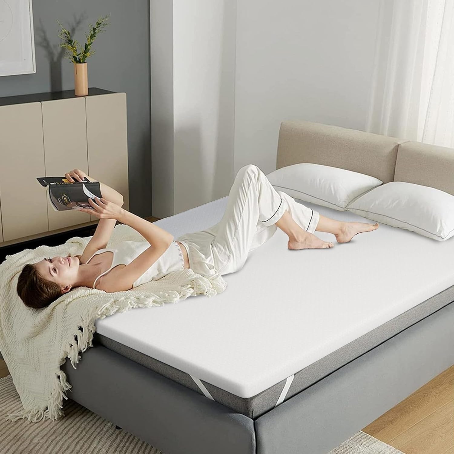 FRIDEKO Matrastopper, 140 x 200 cm, 5 cm hoogte matrastopper, H2 en H3, gel traagschuim topper, afneembare en wasbare overtrek, geschikt voor boxspringbed, slaapbanken