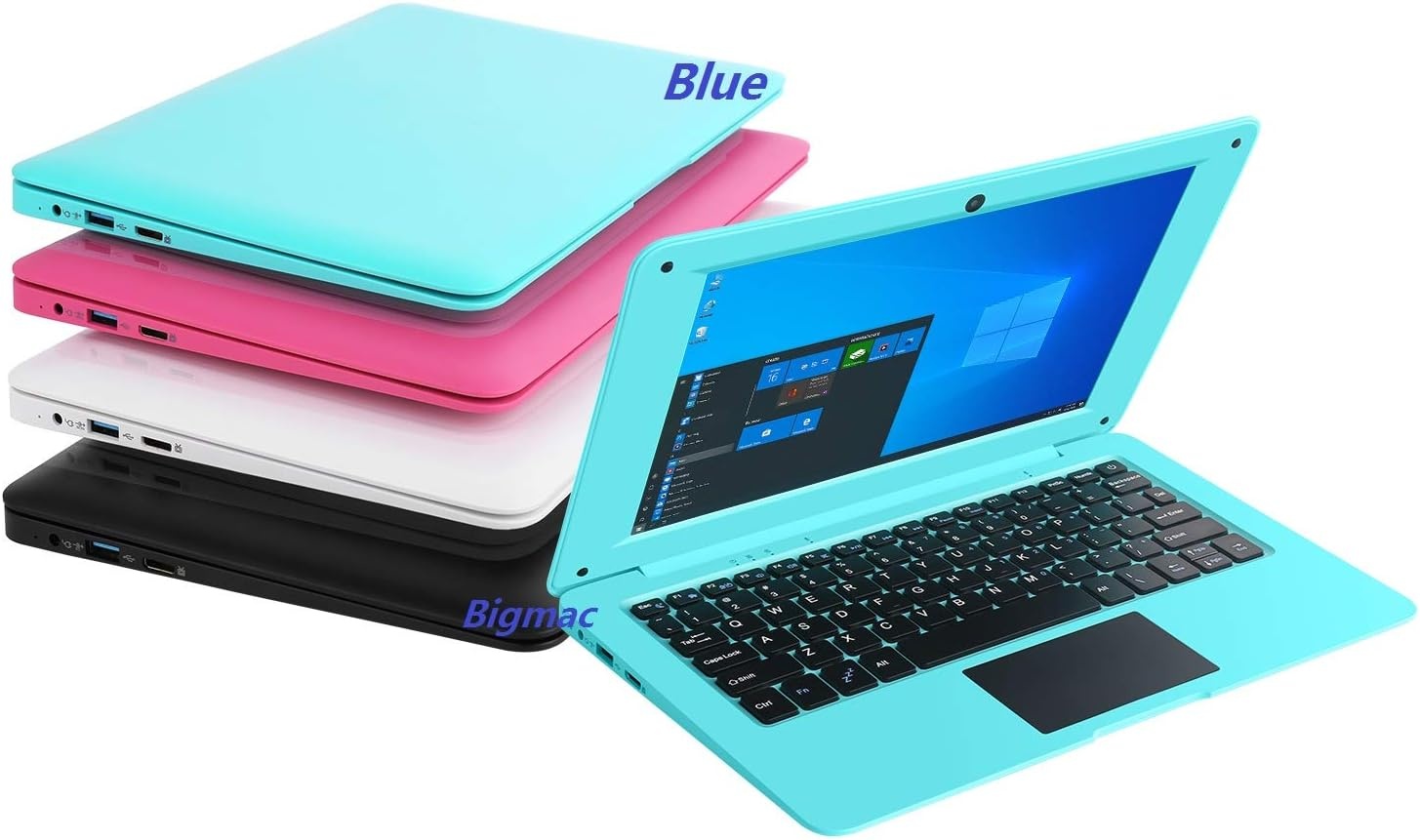 Bigmac Windows 10 Computer Laptop Mini 10,1 inch 32 GB ultradun en licht Netbook Intel Quad Core CPU PC HDMI WiFi USB Netflix YouTube (blauw)