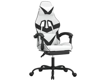 vidaXL Gamestoel met voetensteun kunstleer wit en zwart
