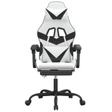 vidaXL Gamestoel met voetensteun kunstleer wit en zwart