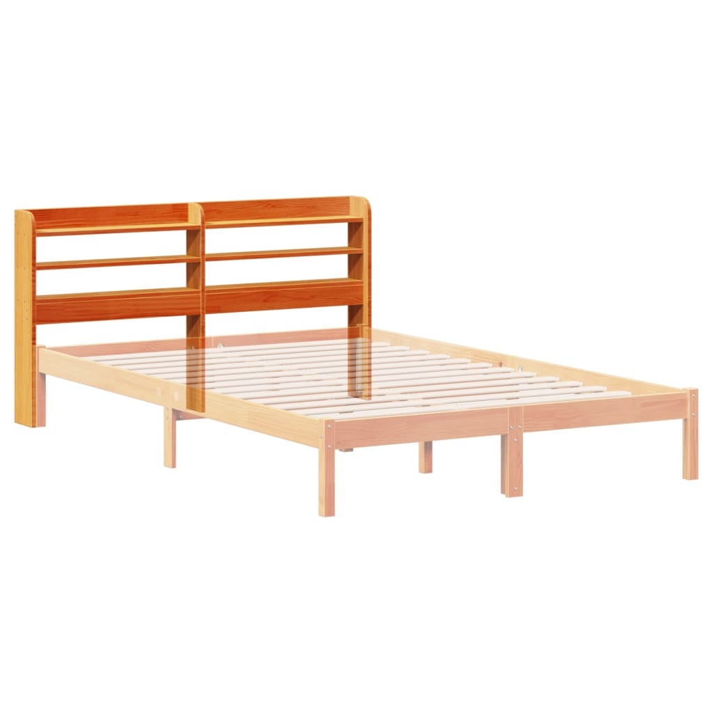 vidaXL Hoofdbord met schappen 150 cm massief grenenhout wasbruin