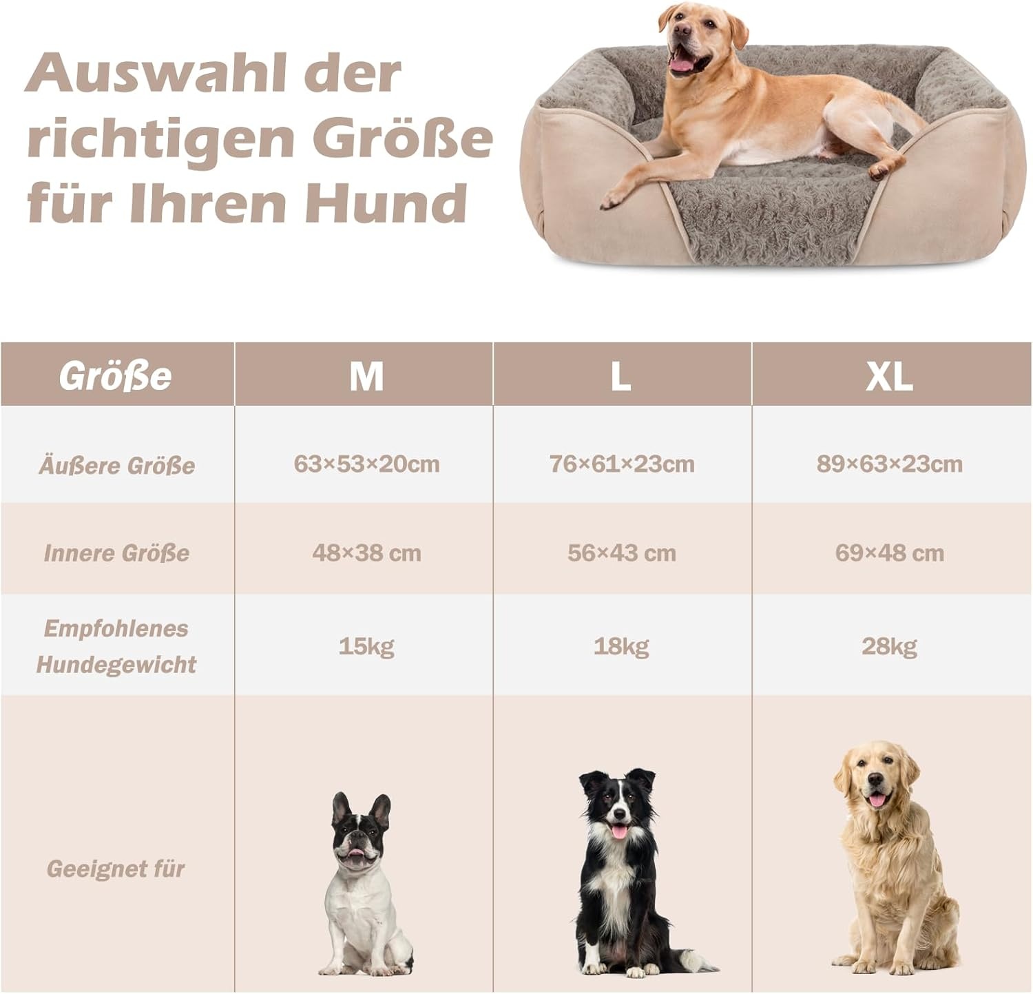 JOEJOY Hondenmand voor grote honden, wasbaar, wollig, antislip, anti-angst, hondenbedden, zacht, comfortabel, hondenmand voor grote honden en katten, 89 x 63 x 23 cm