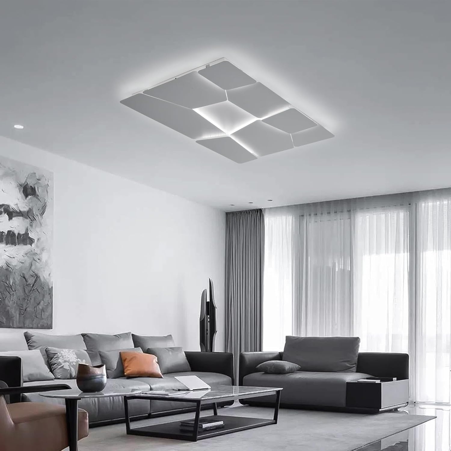 Moderne LED Plafondlamp 90x60 cm Mat Wit, Dimbaar met Afstandsbediening