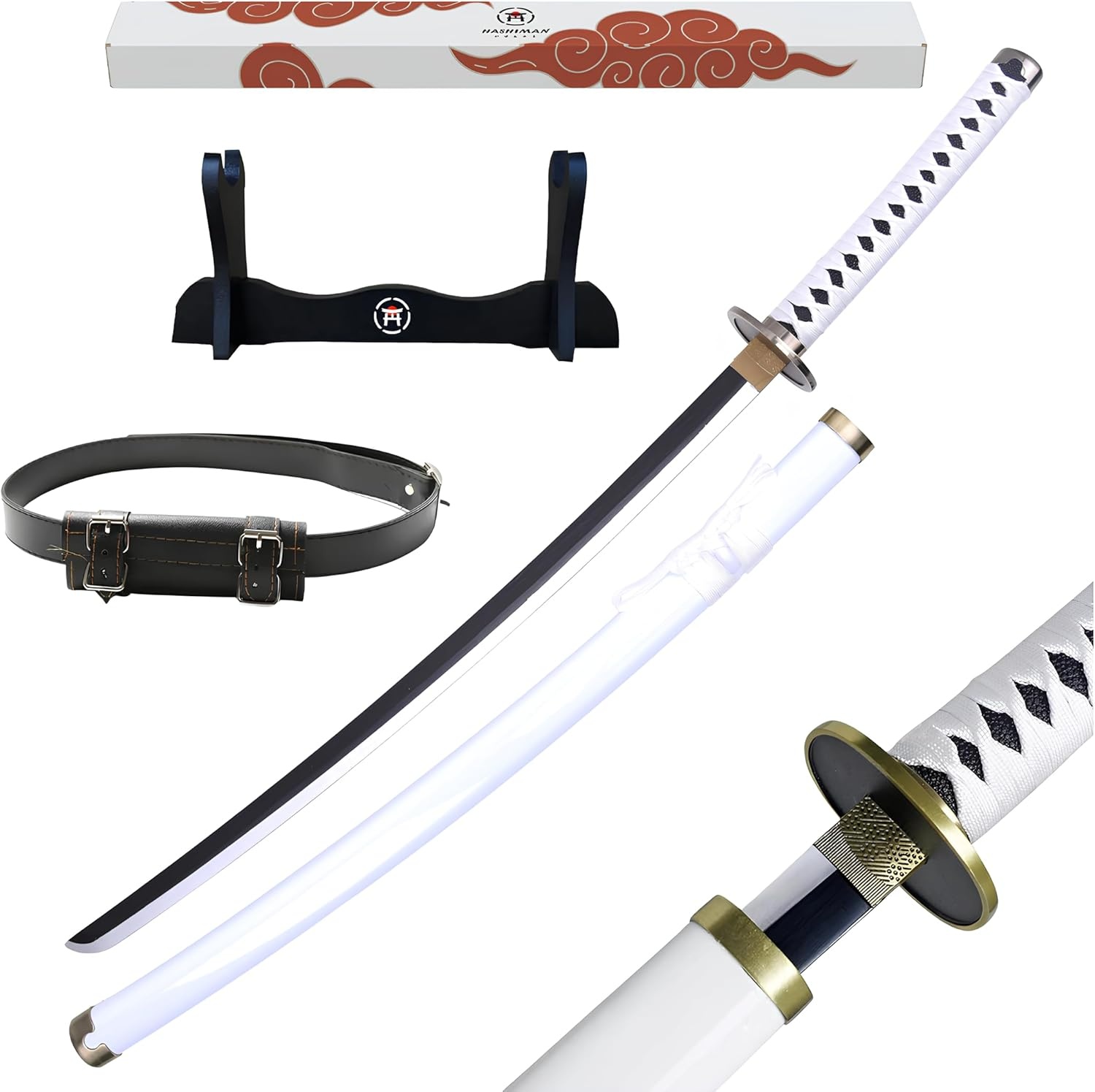 Katana One Piece Manga-zwaard + zwaardhouder hout + riem - Samurai Catana Cosplay Anime - houten zwaard voor kinderen en volwassenen - Ninja decoratief kostuum sabels