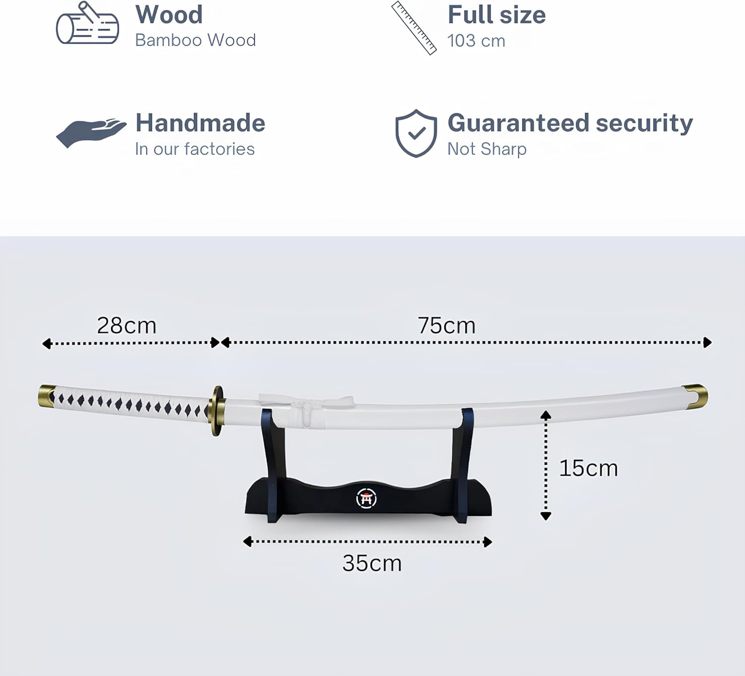Katana One Piece Manga-zwaard + zwaardhouder hout + riem - Samurai Catana Cosplay Anime - houten zwaard voor kinderen en volwassenen - Ninja decoratief kostuum sabels