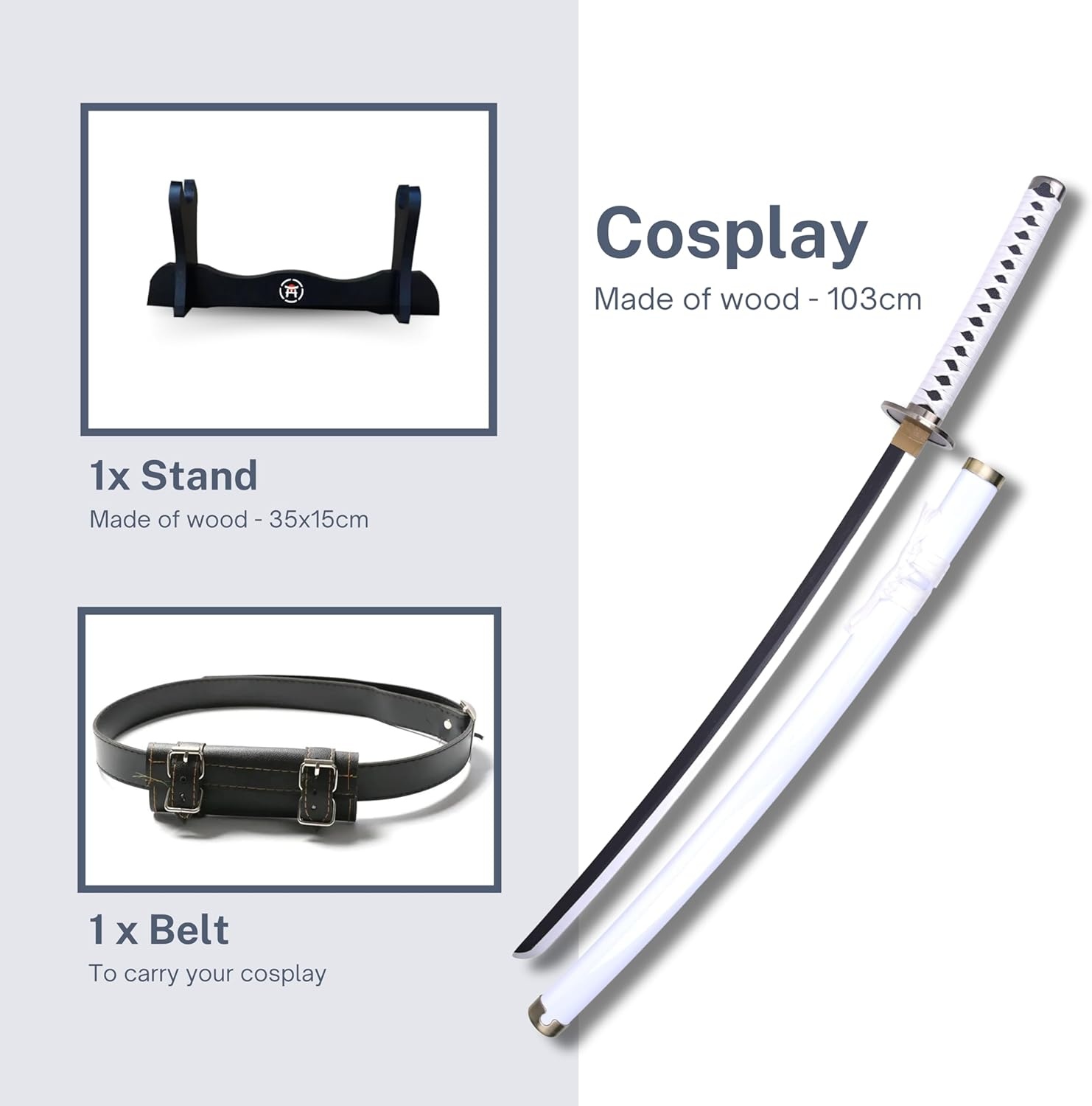 Katana One Piece Manga-zwaard + zwaardhouder hout + riem - Samurai Catana Cosplay Anime - houten zwaard voor kinderen en volwassenen - Ninja decoratief kostuum sabels