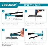 Libraton Popklinknageltangset, klinknageltangset, blindklinknageltang met 80-delige blindklinknagels en 4-delige HSS-boor, professioneel klinkgereedschap voor auto's, spoorwegen, meubels, instrument
