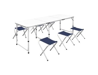vidaXL Campingtafel in hoogte verstelbaar met 6 krukken 180x60 cm