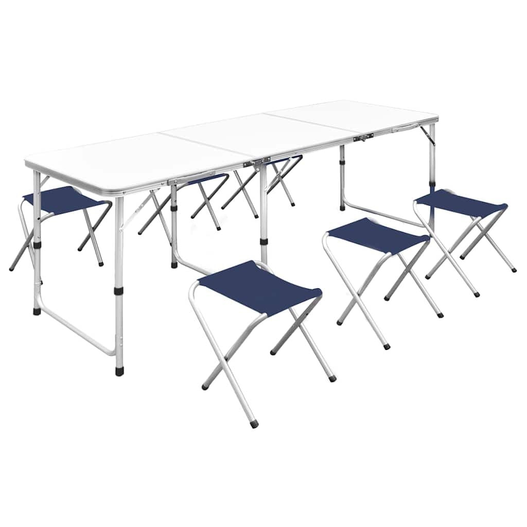 vidaXL Campingtafel in hoogte verstelbaar met 6 krukken 180x60 cm