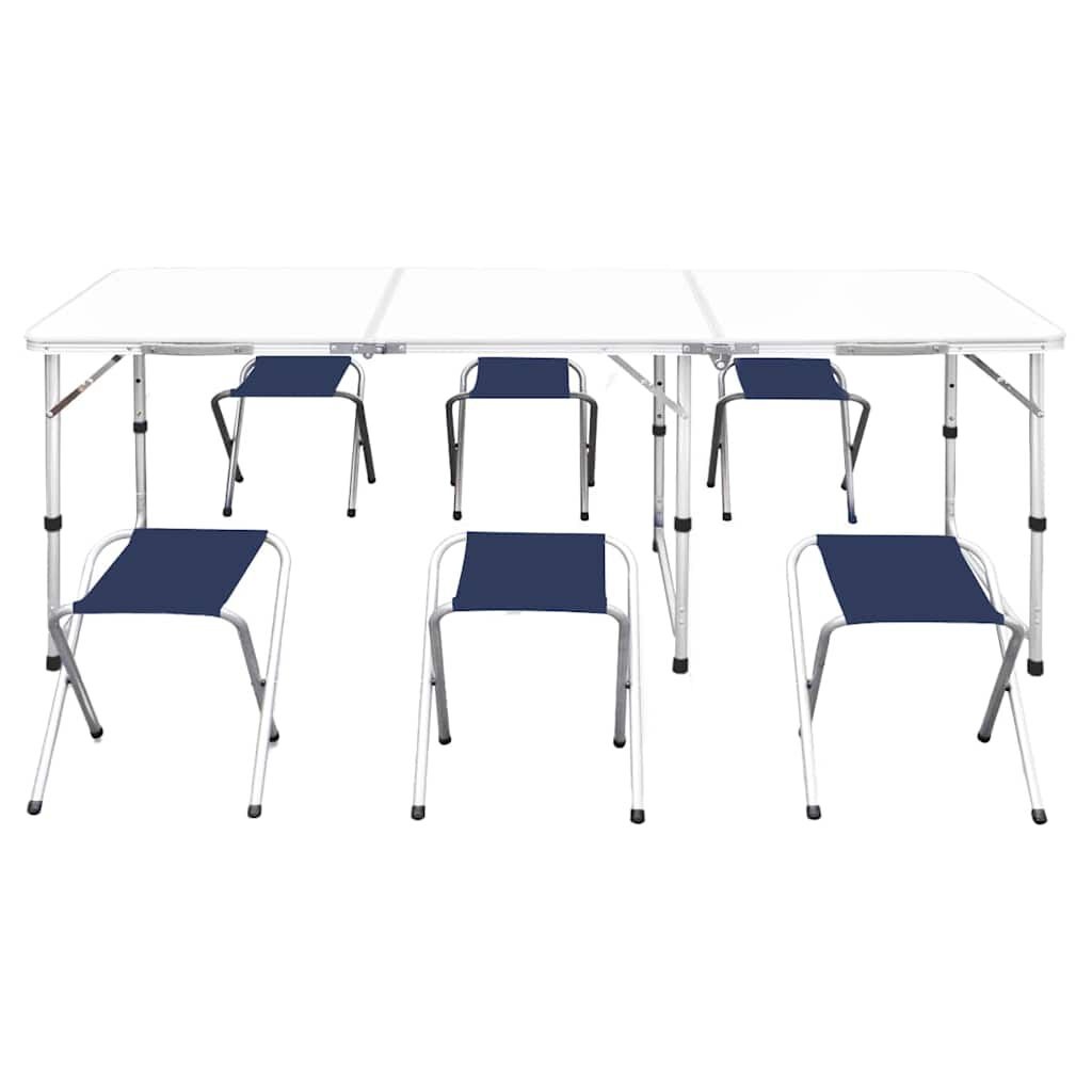 vidaXL Campingtafel in hoogte verstelbaar met 6 krukken 180x60 cm