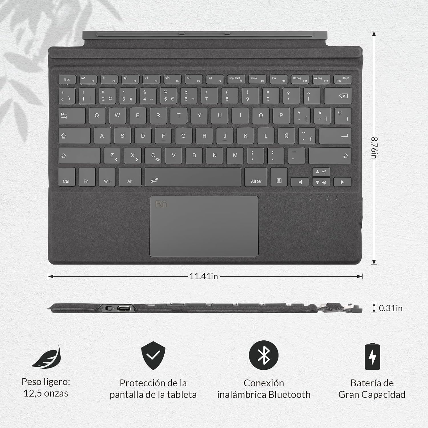 Rii Draadloos bluetooth-toetsenbord voor Microsoft Surface Pro Signature-toetsenbord, Spaanse lay-out (Surface Pro 3/4/5/6/7/7 Plus)