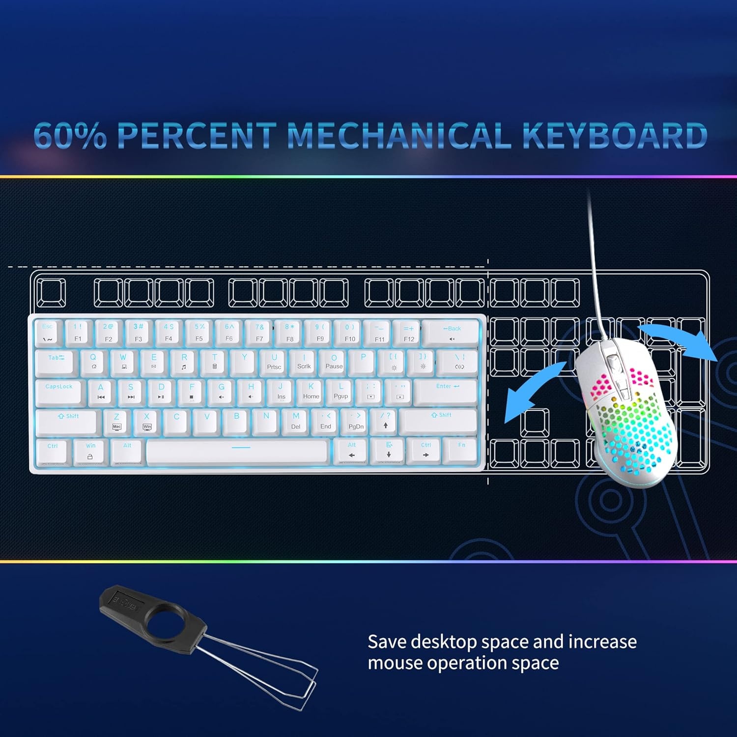 DIERYA DK61se Gaming Toetsenbord,60% Mechanisch Toetsenbord met Red Linear Switch,Ultra-compacte MiMi 61 Toetsen, Anti-Ghosting,Type C-Datakabel, Amerikaanse Lay-Out voor pc,Windows