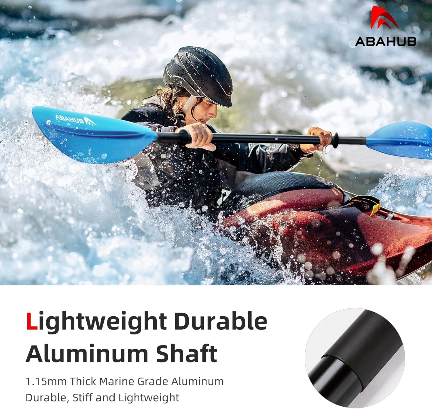 Abahub Kajakpeddel, 230 cm, Aluminiumlegering Schacht, Blauw