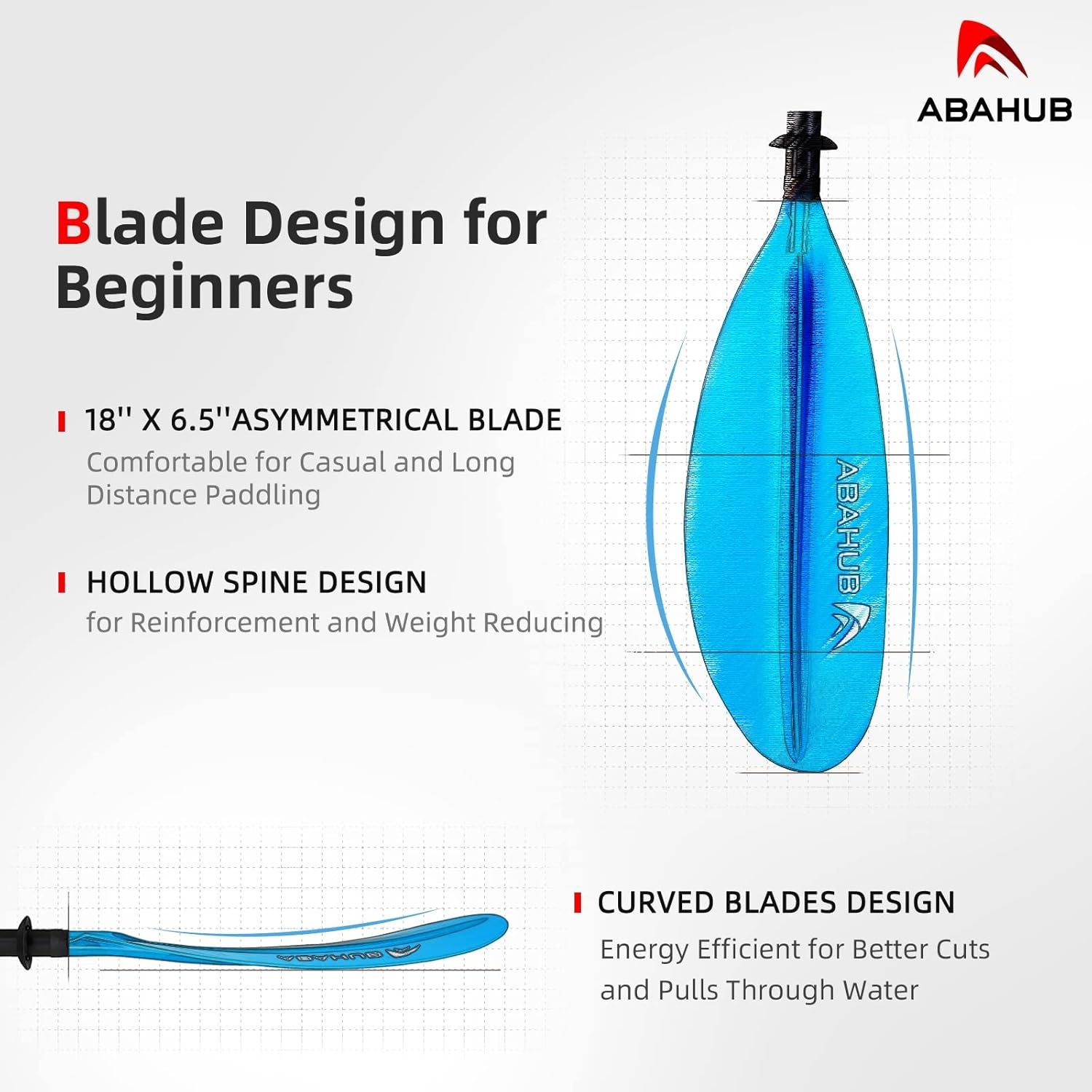Abahub Kajakpeddel, 230 cm, Aluminiumlegering Schacht, Blauw